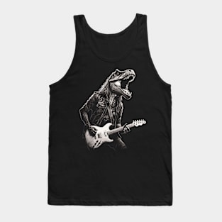 Rock & Roll Music Concert Festival Dinosaur T-rex Guitar Tank Top